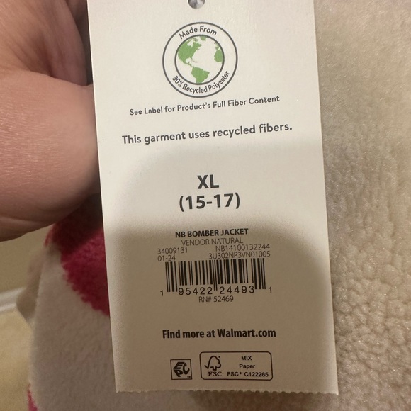 Valentine’s (Juniors) Heart Print Fleece Bomber Jacket New Size 15-17 XL - Picture 6 of 8